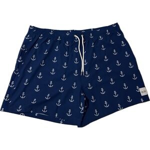 EUBI Swim Shorts Men XXL Blue Anchor Beach Pool Stretchy Drawstring Pockets